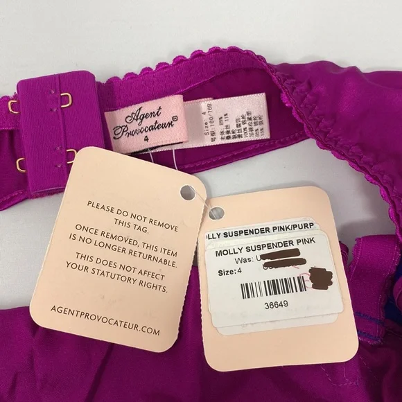 Agent Provocateur Molly Purple Silk Suspender AP4 Large NWT - Picture 8 of 9